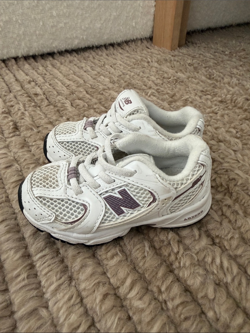New Balance Kids White and Purple Athletic Sneakers